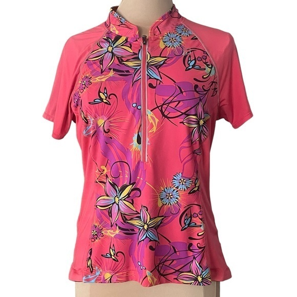 SkirtSports Tops - Skirt Sports | Cycling Jersey Women’s Large in salmon & pink floral. 3/4 zipper
